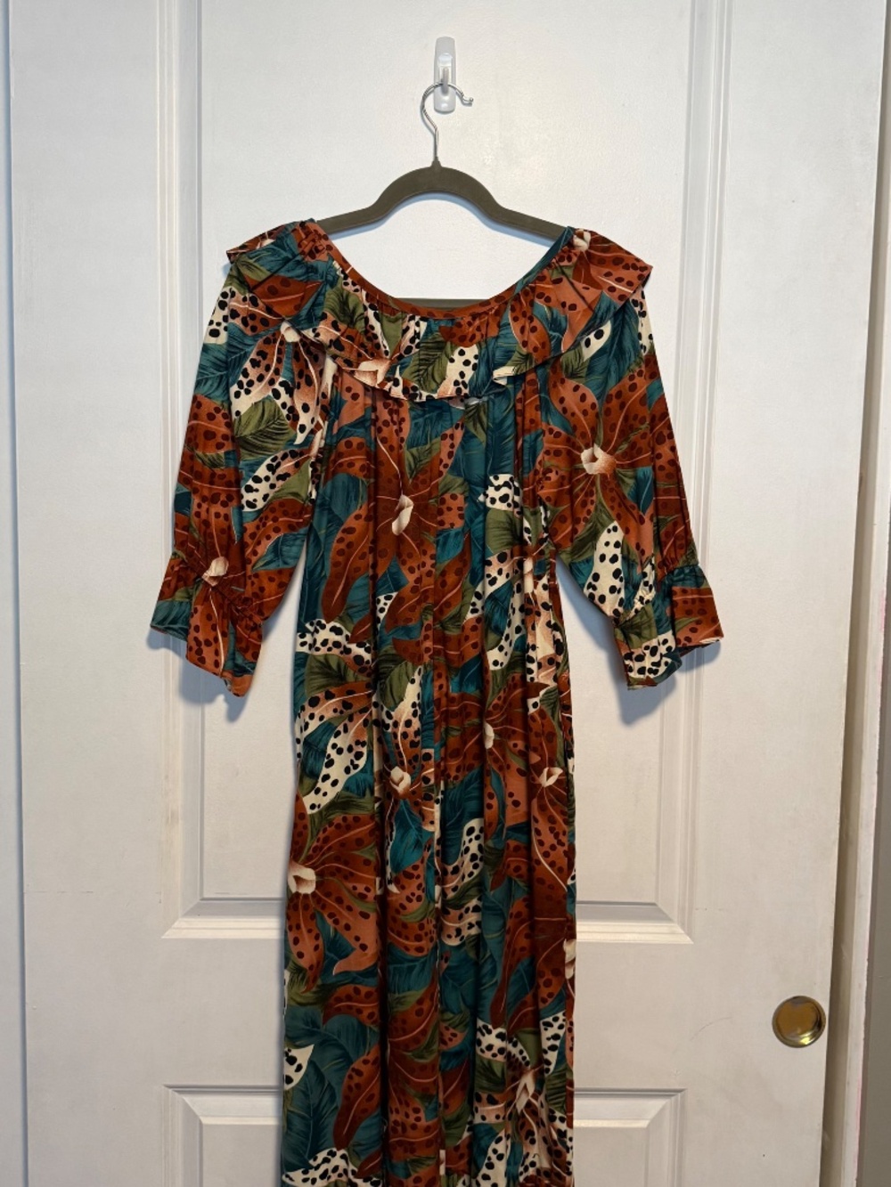 Vintage Hilo Hattie Floral Tiger Lily Ruffled Maxi Dress Size Small - Picture 11 of 13